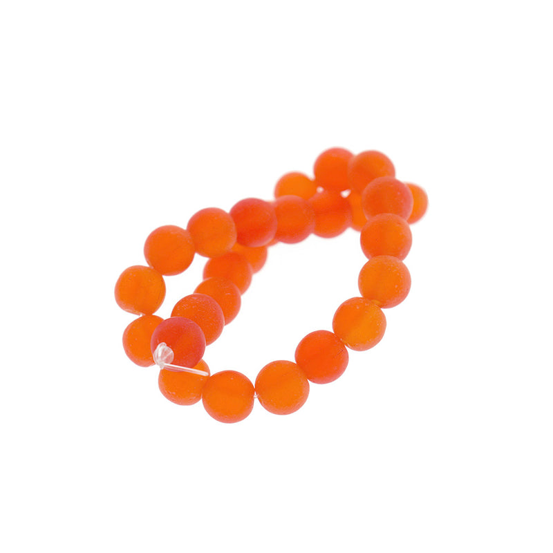 Perles rondes en verre de mer de culture 8 mm - Orange givré - 1 rang 24 perles - U202