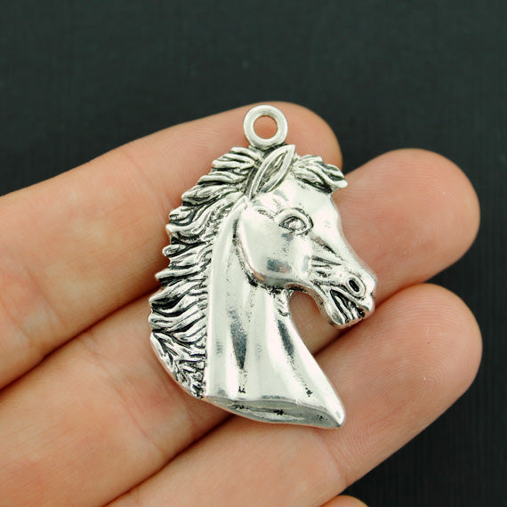 2 Horse Antique Silver Tone Charms - SC5861