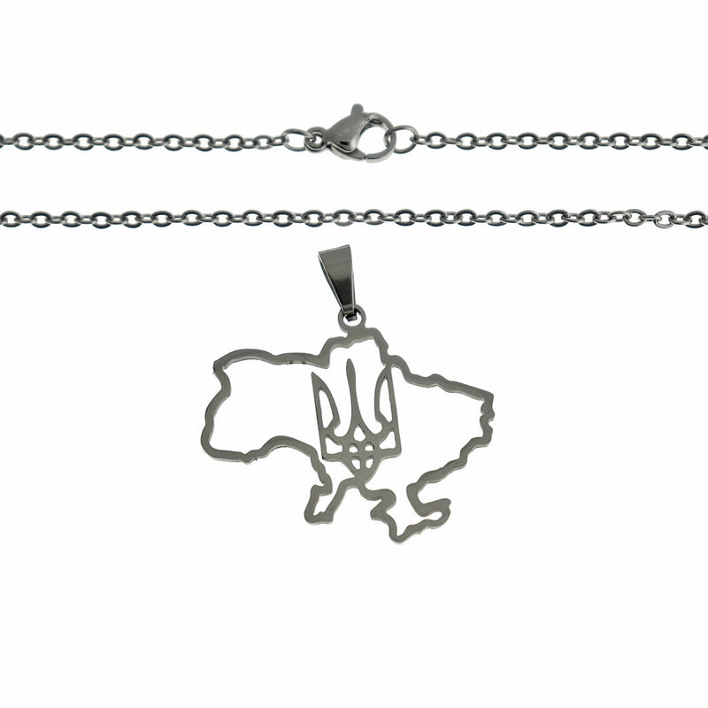 Stainless Steel Cable Chain Necklace 19.69" With Ukraine Map Outline Pendant - 1 Necklace - Z201