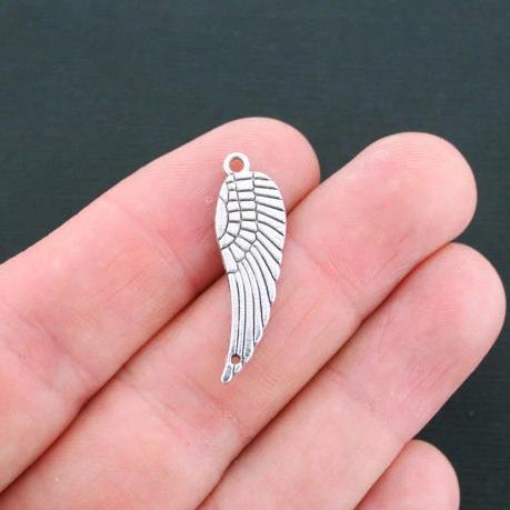 8 Angel Wing Connector Antique Silver Tone Charms 2 Faces - SC3356