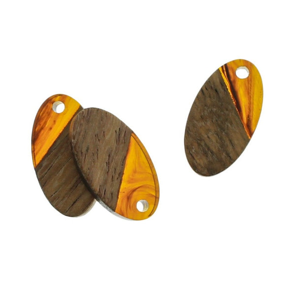 4 Oval Natural Wood and Brown Resin Charms 20mm - WP267