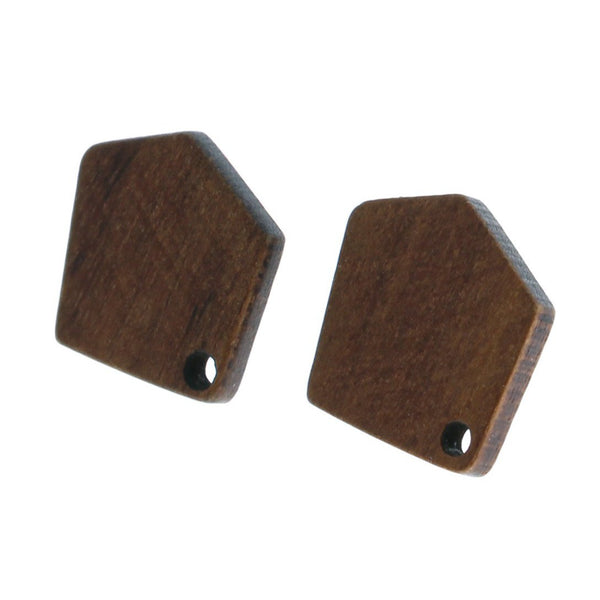 Wood Stainless Steel Earrings - Geometric Studs - 21mm x 19mm - 2 Pieces 1 Pair - ER019