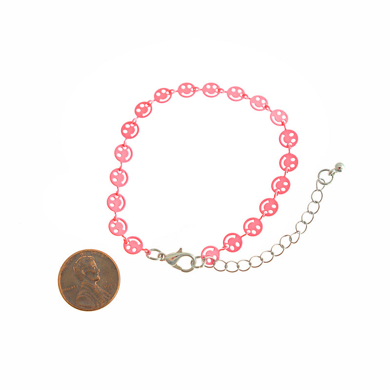 Enamel Smile Bracelet 7" Plus Extender - 1mm - Light Pink - 1 Bracelet - N344