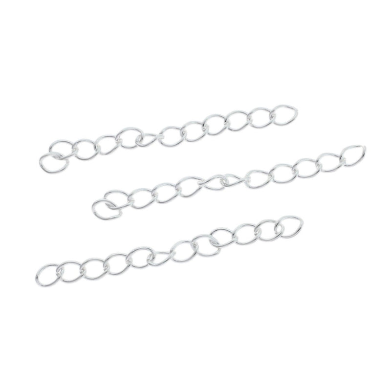 Silver Tone Extender Chains - 50mm x 3.8mm - 100 Pieces - FD781