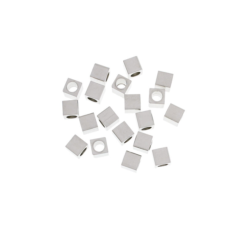 Cube Stainless Steel Spacer Beads 6mm x 6mm - Silver Tone - 6 Beads - MT354