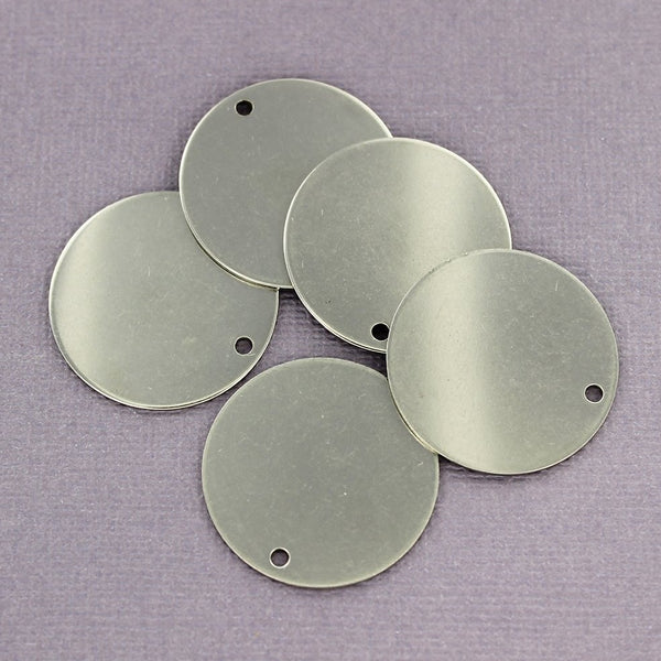 Ébauches d'estampage de cercle - Acier inoxydable brossé argenté - 30 mm - 1 étiquette - MT718