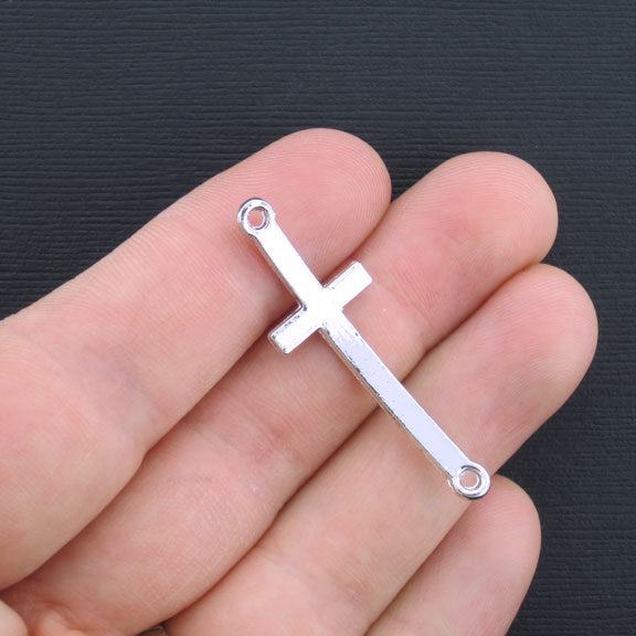 6 Cross Connector Antique Silver Tone Charms - SC3242