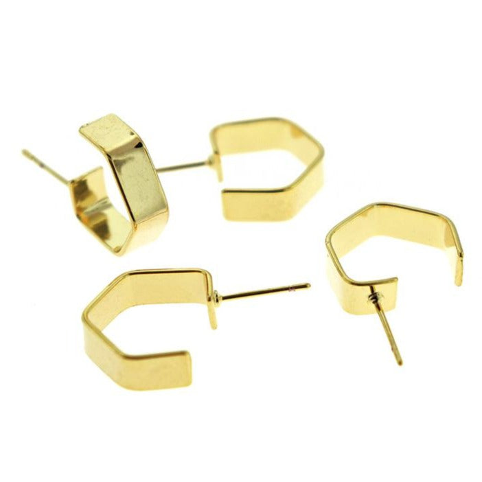 SALE Gold Tone Earrings - Geometric Hoop - 27mm x 16mm - 2 Pieces 1 Pair - FD858