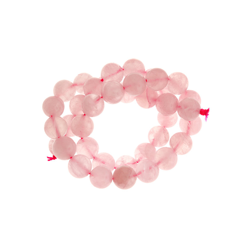 Perles rondes en quartz rose naturel 10 mm - Rose pétale givré - 1 brin 36 perles - BD1795