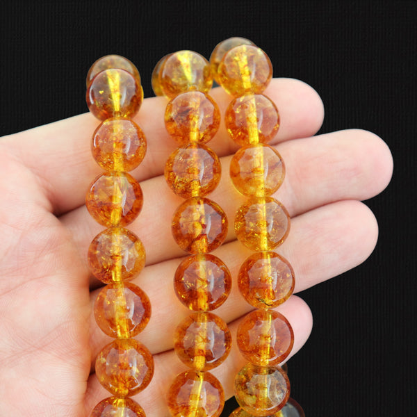 Perles de Verre Rondes 12mm - Orange Citrine Teintée - 1 Rang 32 Perles - BD1532