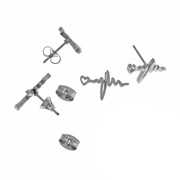 Boucles d'oreilles en acier inoxydable - clous de battement de coeur - 15 mm x 10 mm - 2 pièces 1 paire - ER466