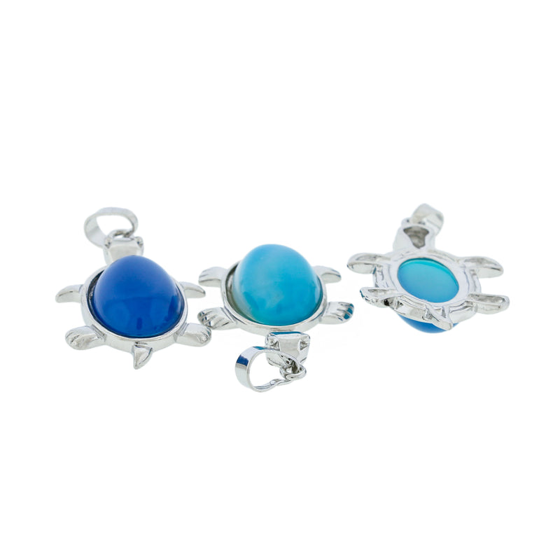 Natural Blue Agate Gemstone Turtle Pendant - GEM096