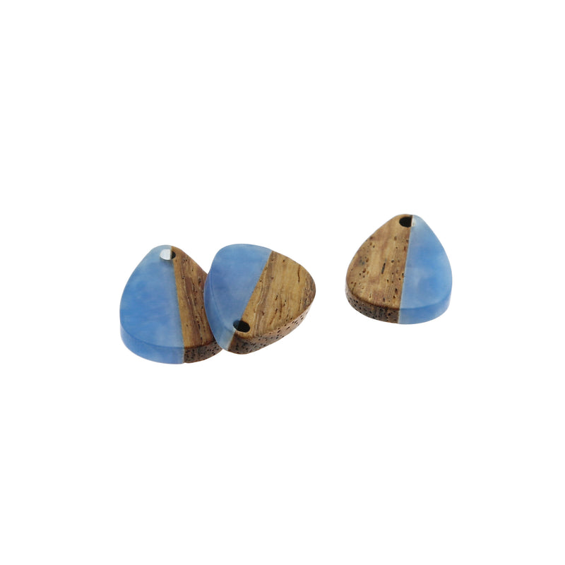 2 Teardrop Natural Wood and Blue Resin Charms 21mm - WP370