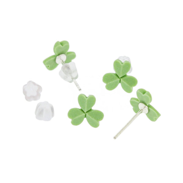 Porcelain Earrings - Shamrock Studs - 9mm x 8mm - 2 Pieces 1 Pair - ER625