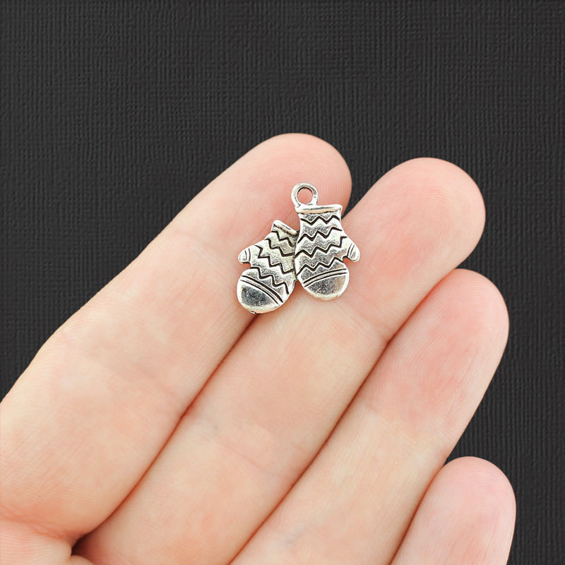 8 Mitten Antique Silver Tone Charms 2 Sided - SC6450