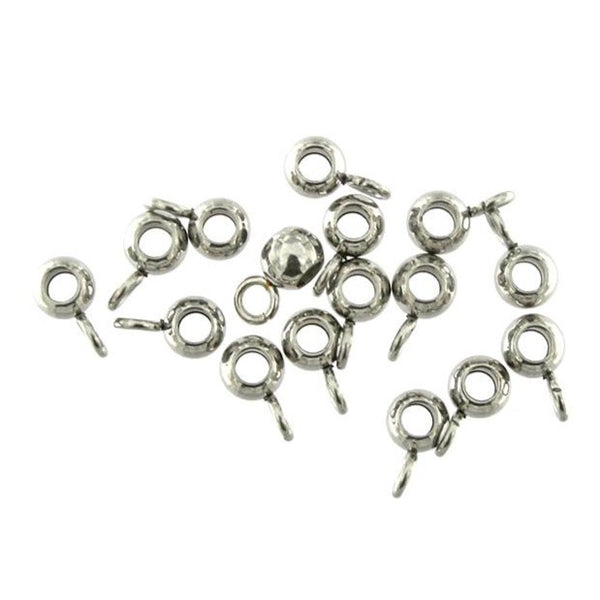 Stainless Steel Bail Beads 7mm x 3.5mm - Silver Tone - 10 Beads - FD896