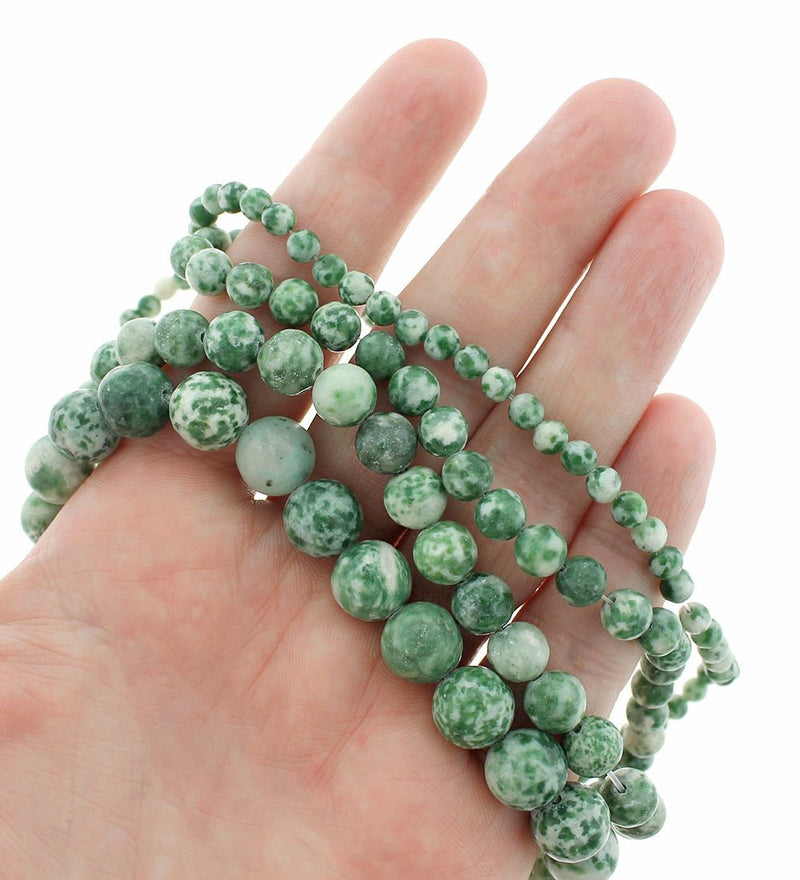 Round Natural Gemstone Beads 4mm -10mm - Choose Your Size - Mottled Green - 1 Full 15" Strand - BD1856