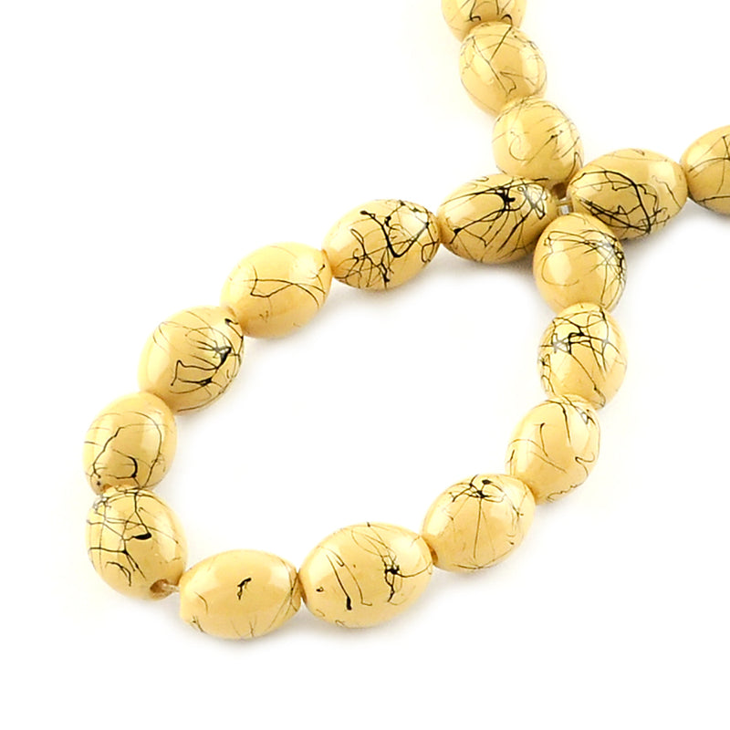 Oval Glass Beads 8mm x 6mm - Butterscotch With Black - 1 Strand 100 Beads - BD1136