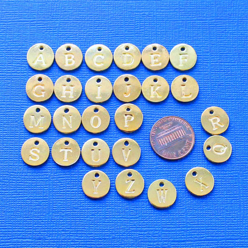 SALE 26 Alphabet Letter Gold Tone Charms 2 Sided - 1 Set - ALPHA2300