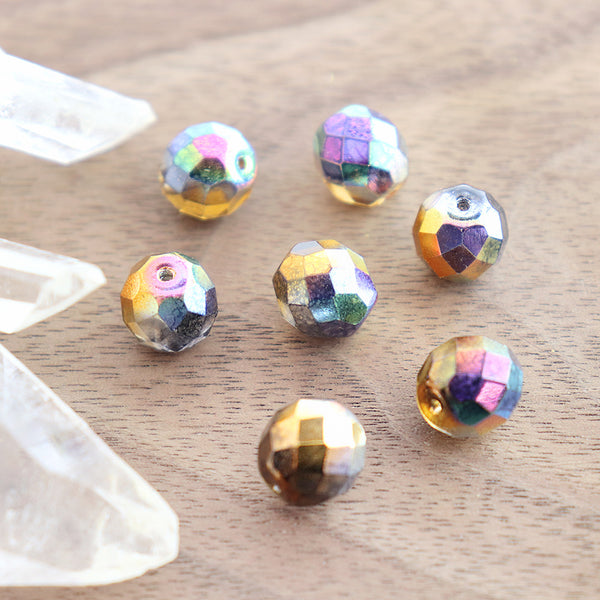 Faceted Czech Glass Beads 10mm - Fire Polished Rainbow - 10 Beads - CB069