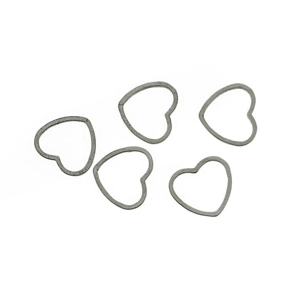 8 breloques coeur en acier inoxydable ton argent 2 faces - MT565