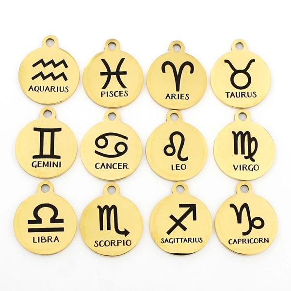 Zodiac Charm Collection Stainless Steel 12 Different Charms - Gold Round - COL159GOLD
