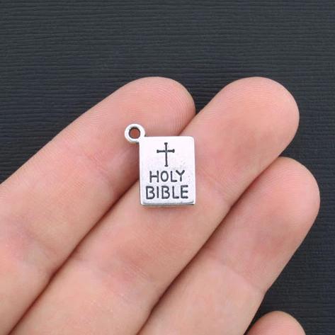 BULK 30 Bible  Antique Silver Tone Charms 2 Sided - SC2892