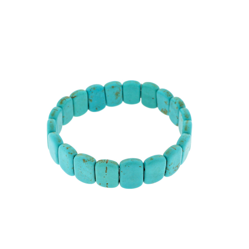 Bracelet Perles Howlite Rectangle - 57mm - Turquoise - 1 Bracelet - BB193