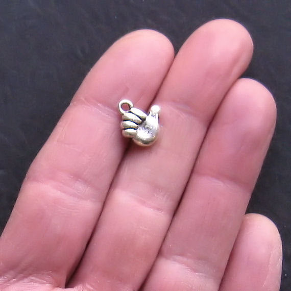 8 Thumbs Up Antique Silver Tone Charms 2 Sided - SC522