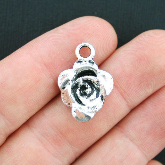 4 breloques argentées antiques roses - SC2294