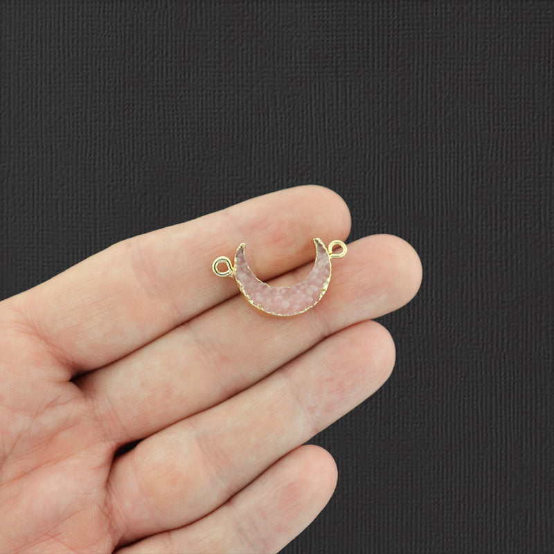 2 connecteurs de croissant de lune rose Druzy Gold Tone Resin Charms - K377