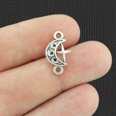 BULK 100 Moon and Star Connector Antique Silver Tone Charms - SC319