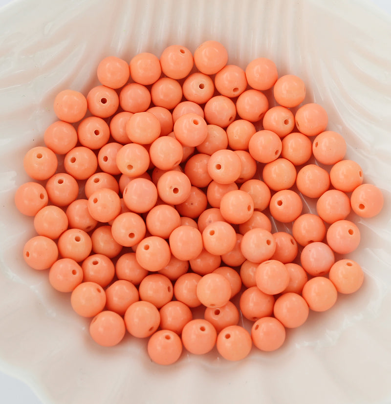 Round Glass Beads 8mm - Salmon Orange - 1 Strand 100 Beads - BD581