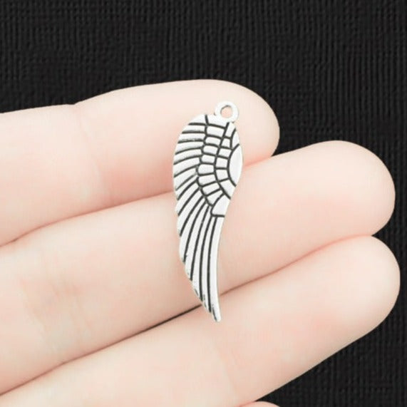 10 Angel Wing Antique Silver Tone Charms 2 Sided - SC1388