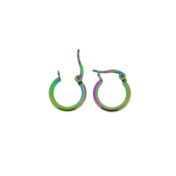 Hoop Earrings - Rainbow Electroplated Stainless Steel - Lever Back 15mm - 2 Pieces 1 Pair - Z1405