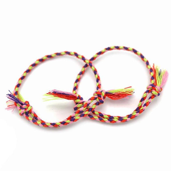 Bracelets en coton tressé 9" - 1,2 mm - Arc-en-ciel assortis - 2 bracelets - N725