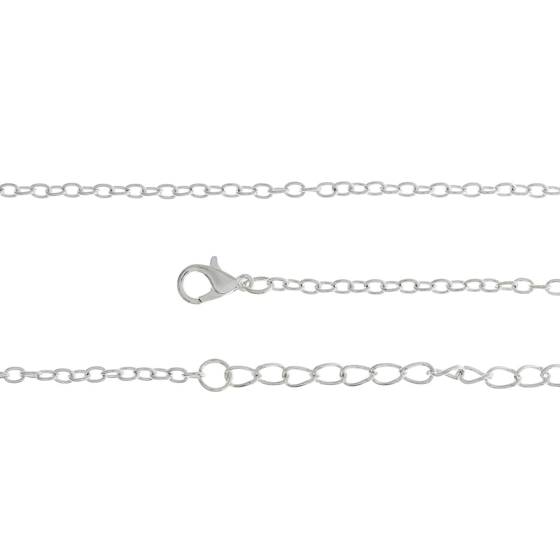 Silver Tone Cable Chain Necklaces 19" Plus Extender - 2.5mm - 10 Necklaces - N504