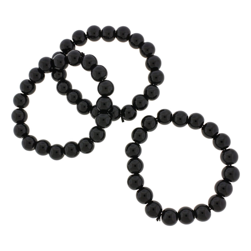 Round Glass Bead Bracelet - 42mm - Polished Black - 1 Bracelet - BB046