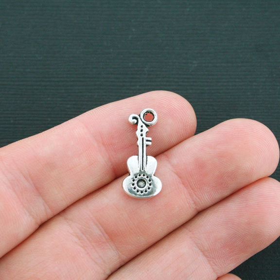 8 Guitar Antique Silver Tone Charms 2 Sided - SC4236