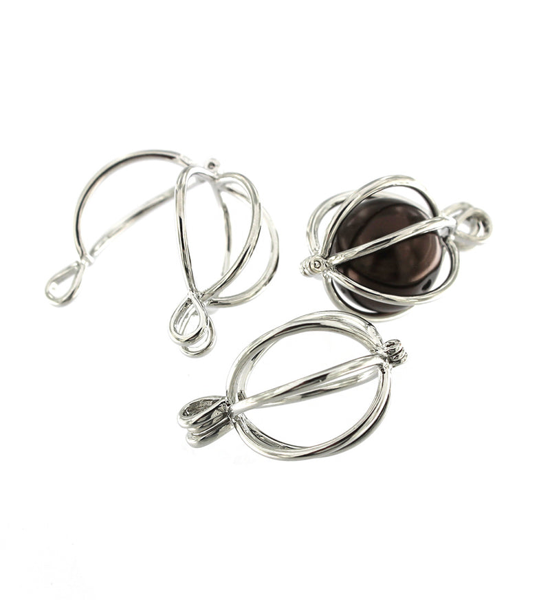 Silver Tone Bead Cages - 27mm x 18.5mm - 2 Pieces - BR105