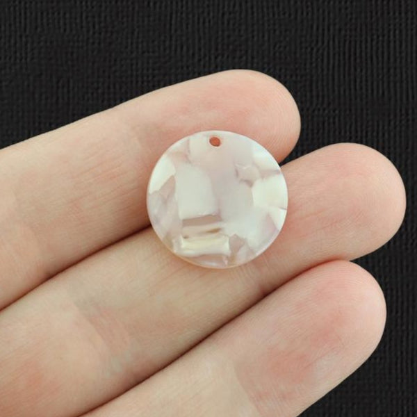4 breloques rondes en résine d'acétate de marbre rose tendre - K401