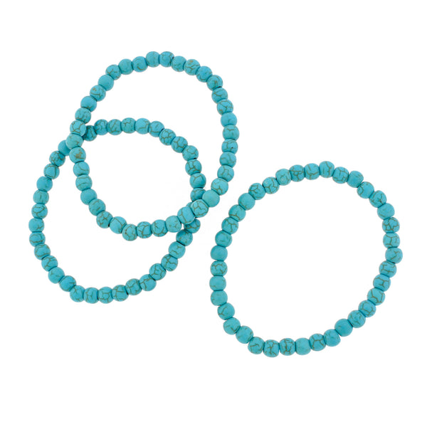 Round Howlite Bead Bracelets - 57mm - Turquoise - 5 Bracelets - BB177