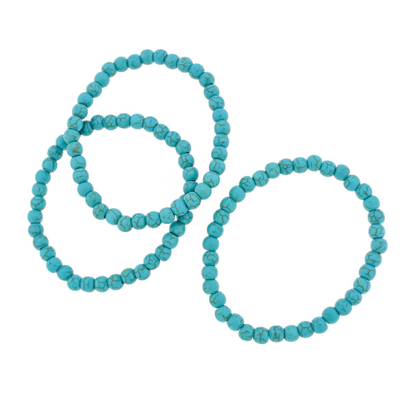 Bracelet Perles Howlite Rondes - 57mm - Turquoise - 1 Bracelet - BB177