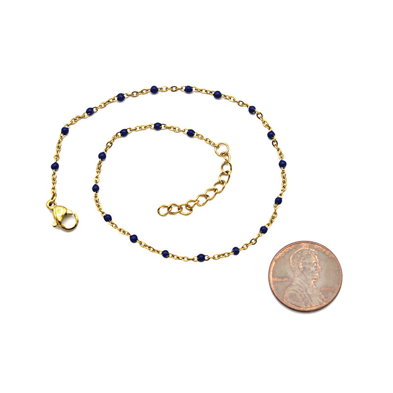 Royal Blue Gold Tone Stainless Steel Cable Chain Bracelet 9" Plus Extender - 2mm - 1 Bracelet - N711