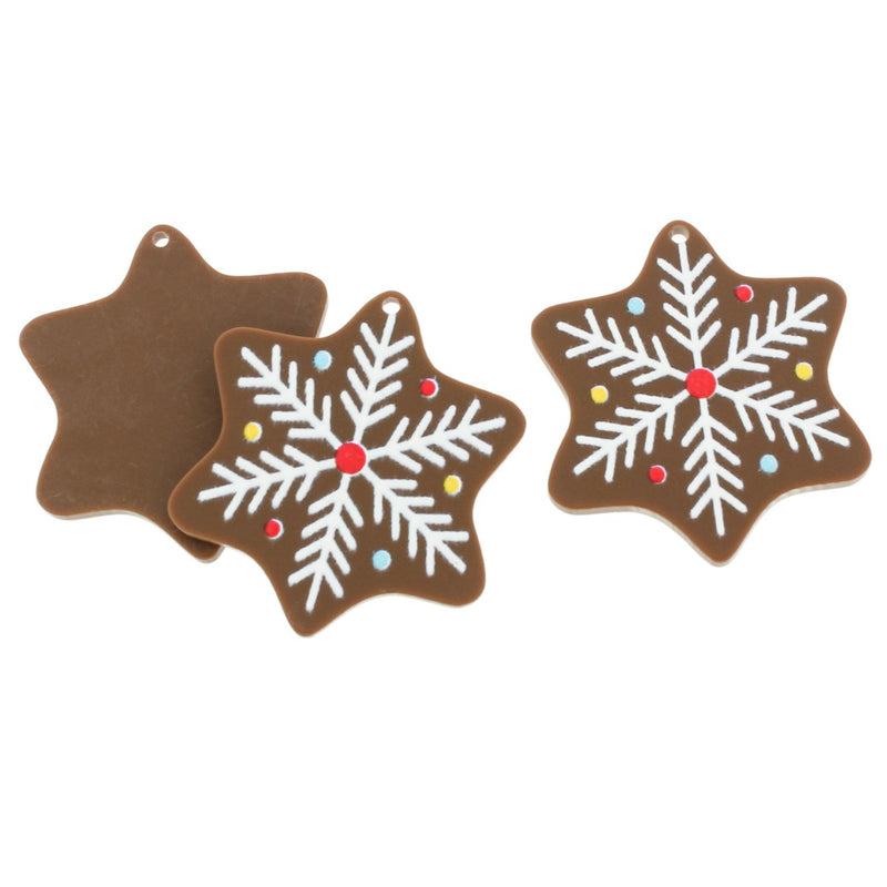 2 Gingerbread Snowflake Painted Resin Charms - K194