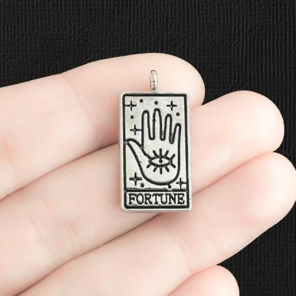 2 Fortune Tarot Card Antique Silver Tone Charms - SC2548
