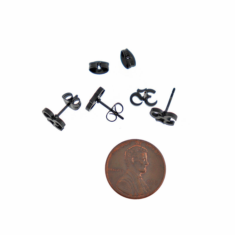 Boucles d'oreilles en acier inoxydable noir Gunmetal - Om Studs - 8mm x 6mm - 2 pièces 1 paire - ER462