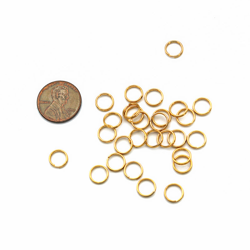 Gold Stainless Steel Split Rings 8mm x 1.5mm - Open 15 Gauge - 25 Rings - SS031