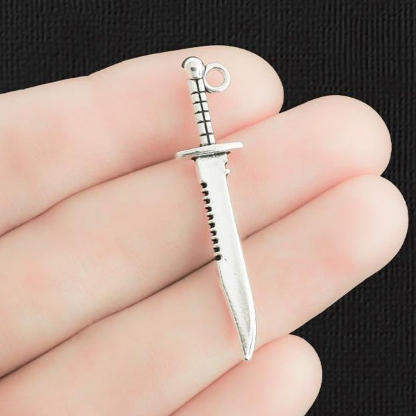 10 Knife Antique Silver Tone Charms 2 Sided - SC2368