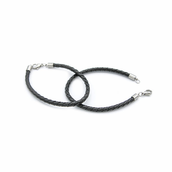 Bracelets en cuir noir fermoir mousqueton en acier inoxydable 7" - 3,8 mm - 5 bracelets - N685